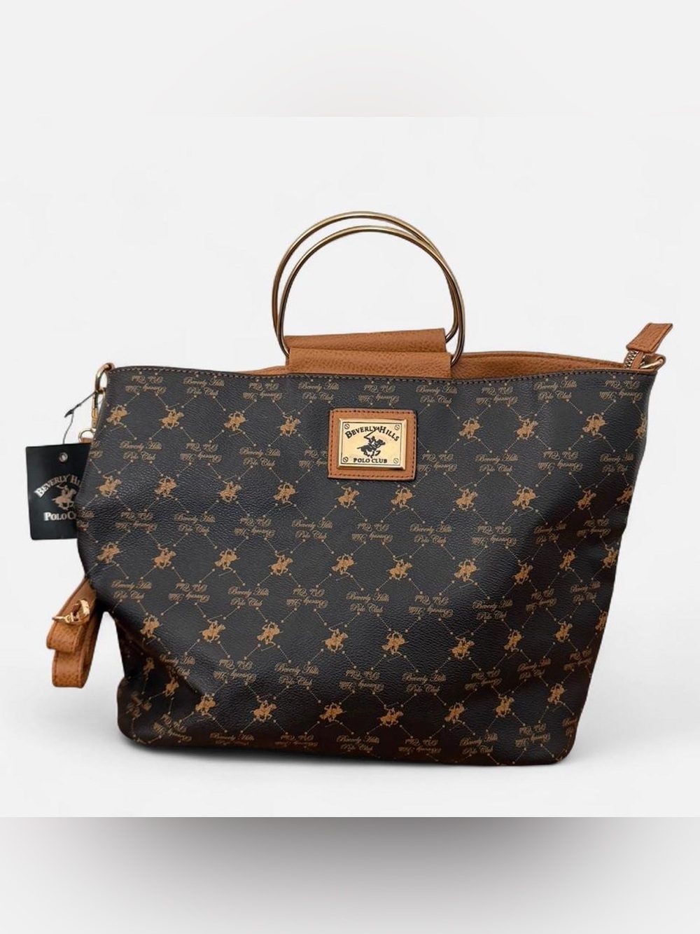 Beverly Hills Polo Club Brown and Black Logo Tote Bag - Picture 1 of 3
